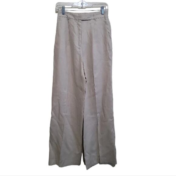 Zara Women's Khaki Linen Wideleg Trouser Pants With Pockets Size XSmall NWT - Picture 1 of 8